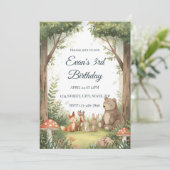 Invitation Watercolor Woodland Creatures Birthday Invite (Debout devant)