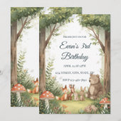 Invitation Watercolor Woodland Creatures Birthday Invite (Devant / Derrière)