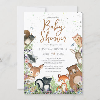 Invitation Watercolor Woodland Forest Friends Baby shower in