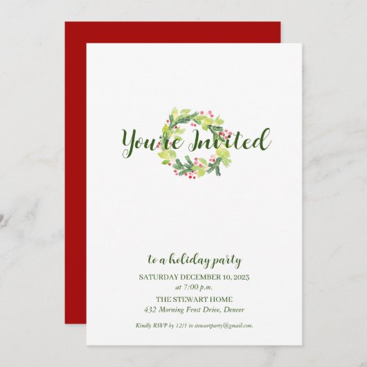 Invitation Watercolor Wreath (Devant / Derrière)