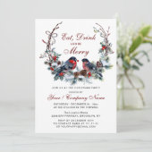 Invitation Watercolor Wreath & Red Birds Christmas Party (Debout devant)