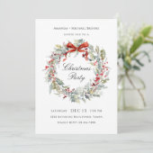 Invitation Watercolor Wreath Red Bow Christmas Party (Debout devant)