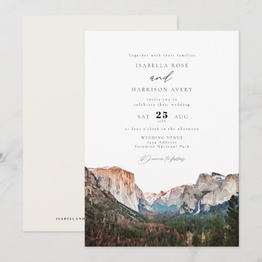 Invitation Watercolor Yosemite National Park Skyline Mariage (Devant / Derrière)