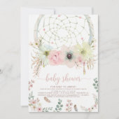 Invitation watercolour Boho flower Dreamcatcher Baby Shower (Devant)