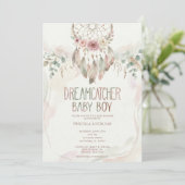 Invitation watercolour Boho flower Dreamcatcher Baby Shower (Debout devant)
