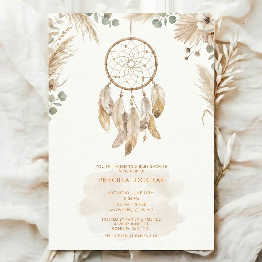 Invitation watercolour Boho flower Dreamcatcher Baby Shower