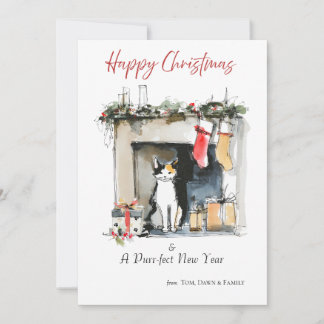 Invitation Watercolour Cat-themed Sketch Christmas Card
