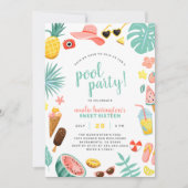 Invitation Watermelon, ananas et fête de la piscine Feuille t (Devant)