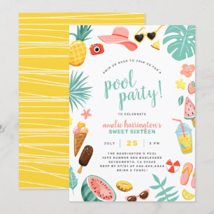 Invitation Watermelon, ananas et fête de la piscine Feuille t