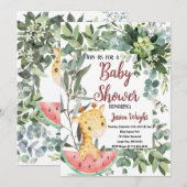 Invitation Watermelon Baby Giraffe Baby shower d'aquarelle (Devant / Derrière)