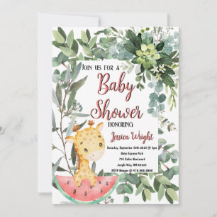 Invitation Watermelon Baby Giraffe Baby shower d'aquarelle