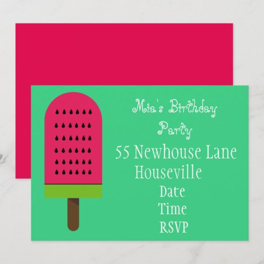 Invitation Watermelon bloc de glace popsicle girl Party (Devant / Derrière)
