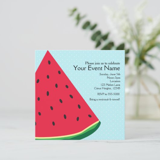 Invitation Watermelon Blue Fun été fête d'anniversaire (Debout devant)