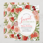 Invitation Watermelon Floral Sweet Celebration Fille Annivers (Devant / Derrière)