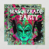 Invitation Watermelon Lime Green Hot rose Masquerade Party (Devant / Derrière)