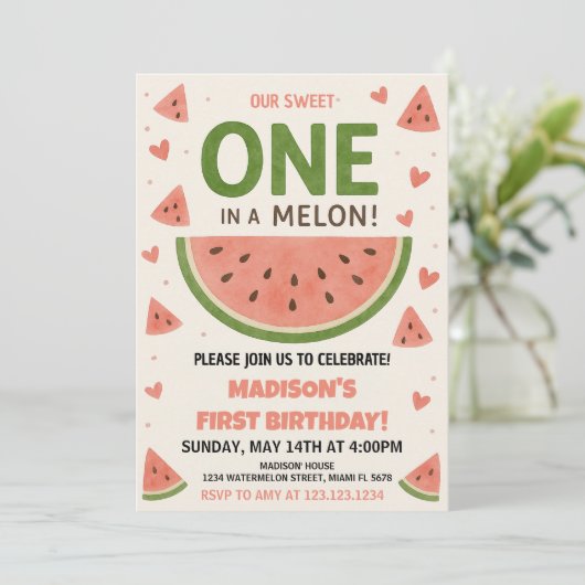 Invitation Watermelon "One in a Melon" 1er anniversaire (Debout devant)