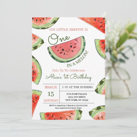 Invitation Watermelon One In A Melon 1er Anniversaire (Debout devant)