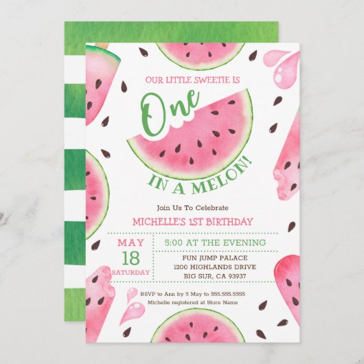 Invitation Watermelon One In A Melon 1er Anniversaire Invitat (Devant / Derrière)