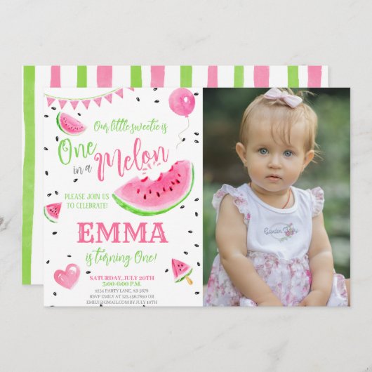 Invitation Watermelon One In A Melon 1er Anniversaire Photo (Devant / Derrière)