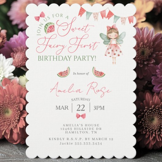 Invitation Watermelon Sweet Fairy First Birthday Party