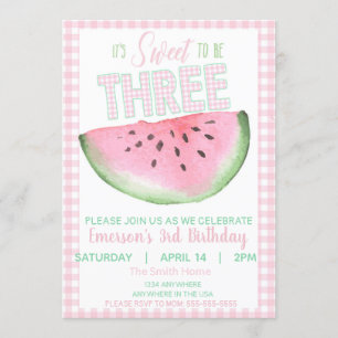 Invitation Watermelon, Sweet to be trois, filles aquarelle
