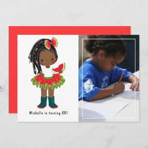 Invitation Watermelon Tutu American Black Girl Birthday Party