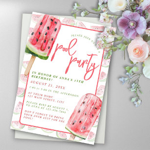 Invitation Watermelon Watercolor Summer Pool Party