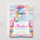 Invitation Waterpark Birthday Lifeguard Chair & Pool Fun (Devant)