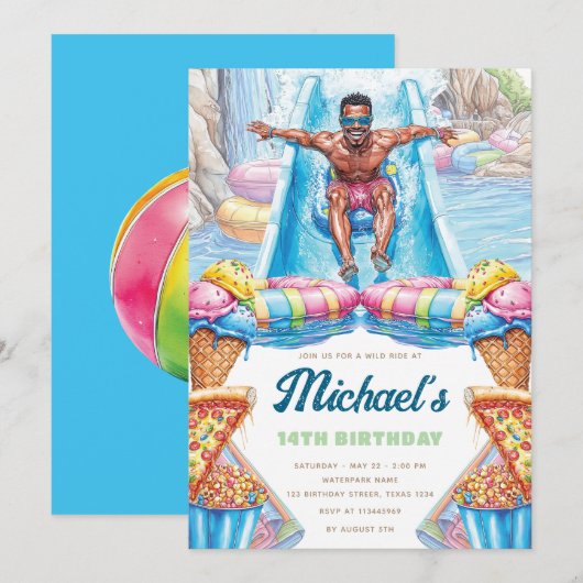 Invitation Waterpark Fun Teen Summer Slide Party Birthday (Devant / Derrière)