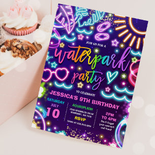 Invitation Waterpark Splash Pad Anniversaire Fête Tie Dye Glo