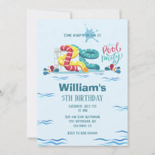 Invitation Waterpark Watertoboggan Pool fête anniversaire