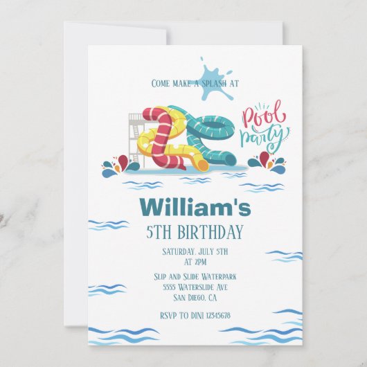 Invitation Waterpark Watertoboggan Pool fête anniversaire (Devant)