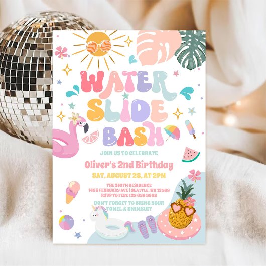 Invitation Waterslide Bash Tropical Summer Birthday 