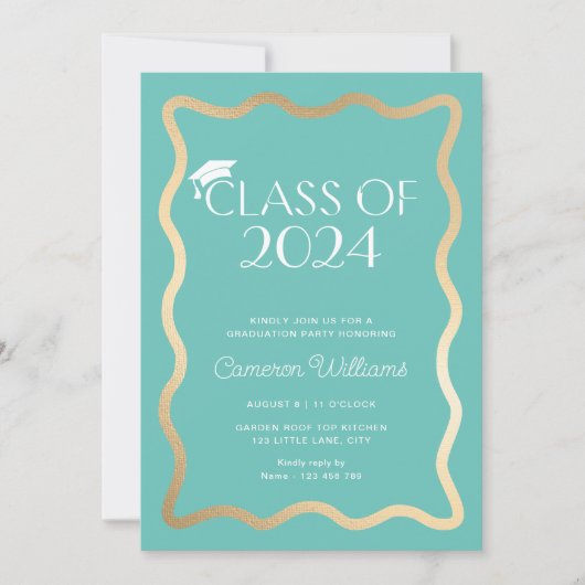 Invitation Wave Aqua Gold Graduation Party (Devant)