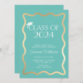 Invitation Wave Aqua Gold Graduation Party (Devant / Derrière)