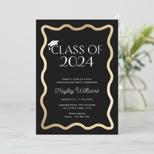 Invitation Wave Black Gold Party (Debout devant)