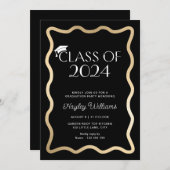 Invitation Wave Black Gold Party (Devant / Derrière)