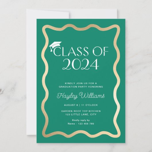Invitation Wave Emerald Green Gold Graduation Party (Devant)