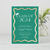 Invitation Wave Emerald Green Gold Graduation Party (Debout devant)