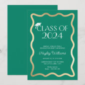 Invitation Wave Emerald Green Gold Graduation Party (Devant / Derrière)