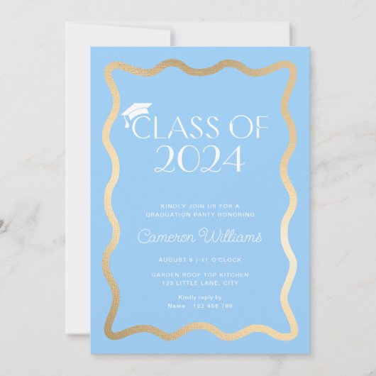 Invitation Wave Sky Blue Gold Party (Devant)
