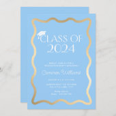 Invitation Wave Sky Blue Gold Party (Devant / Derrière)