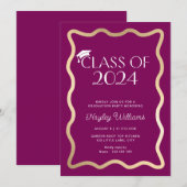 Invitation Wave Wine Gold Party (Devant / Derrière)