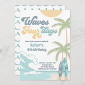 Invitation Waves Four Days Retro Surf Beach 4e anniversaire (Devant / Derrière)