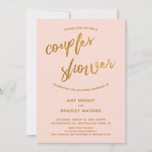 Invitation Waves Gold moderne écriture main Blush Couples Dou (Devant)