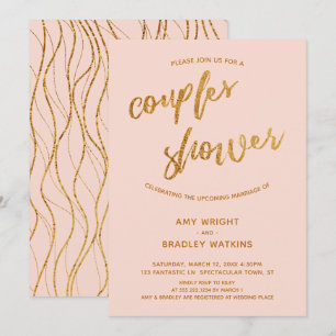 Invitation Waves Gold moderne écriture main Blush Couples Dou