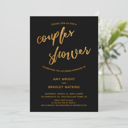 Invitation Waves Gold moderne écriture manuscrite Couples noi (Debout devant)