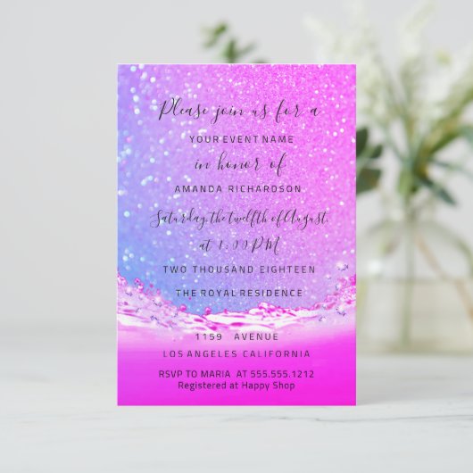 Invitation Waves Ocean Fuchsia Mariage rose de mariage Ombre (Debout devant)