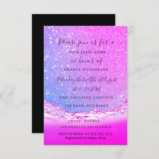 Invitation Waves Ocean Fuchsia Mariage rose de mariage Ombre (Devant / Derrière)