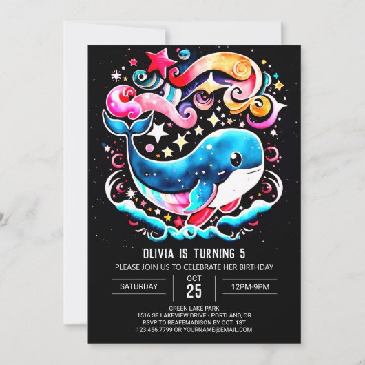 Invitation Waves Whale Boho Girl Anniversaire (Devant)